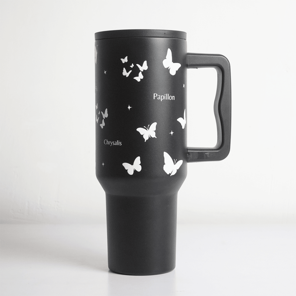 Butterfly Noir Papillon Tumbler — Leakproof & Insulated (Black) - Memories InsiteBUTTERFLY NOIR PAPILLON TUMBLER - WITHOUT CHARMS ( 40 OZ BLACK)